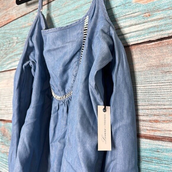 Lovers & Friends Lightweight Denim NWT Cold Shoulder Top XS Flare Sleeve - Picture 5 of 8